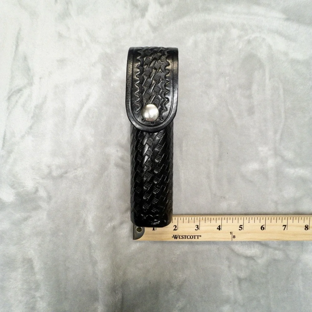 AKER California Black Leather Basketweave Model 570 4oz Mace Holster Tactical